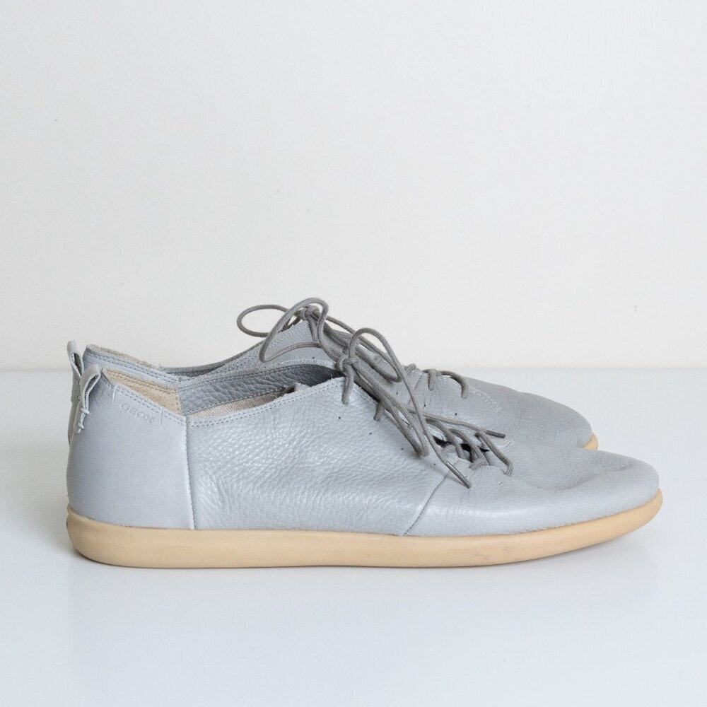 Geox Respira Leather Sneakers Gray Comfort Minimalist Casual Shoes - Picture 3 of 16